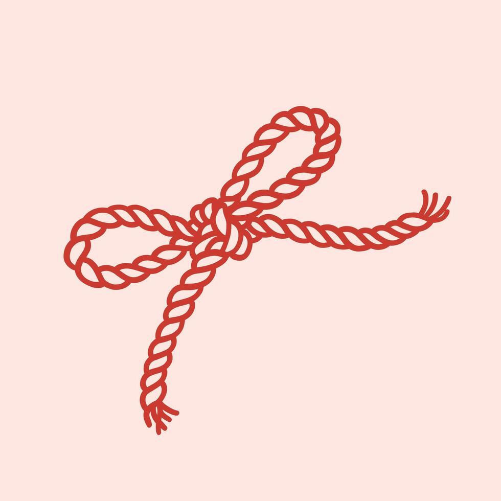Bow of rope, decorative knot. Cowboy design element tied cord. String, decoration, clip art. Wild West decor for birthday, wedding, holiday, party vector