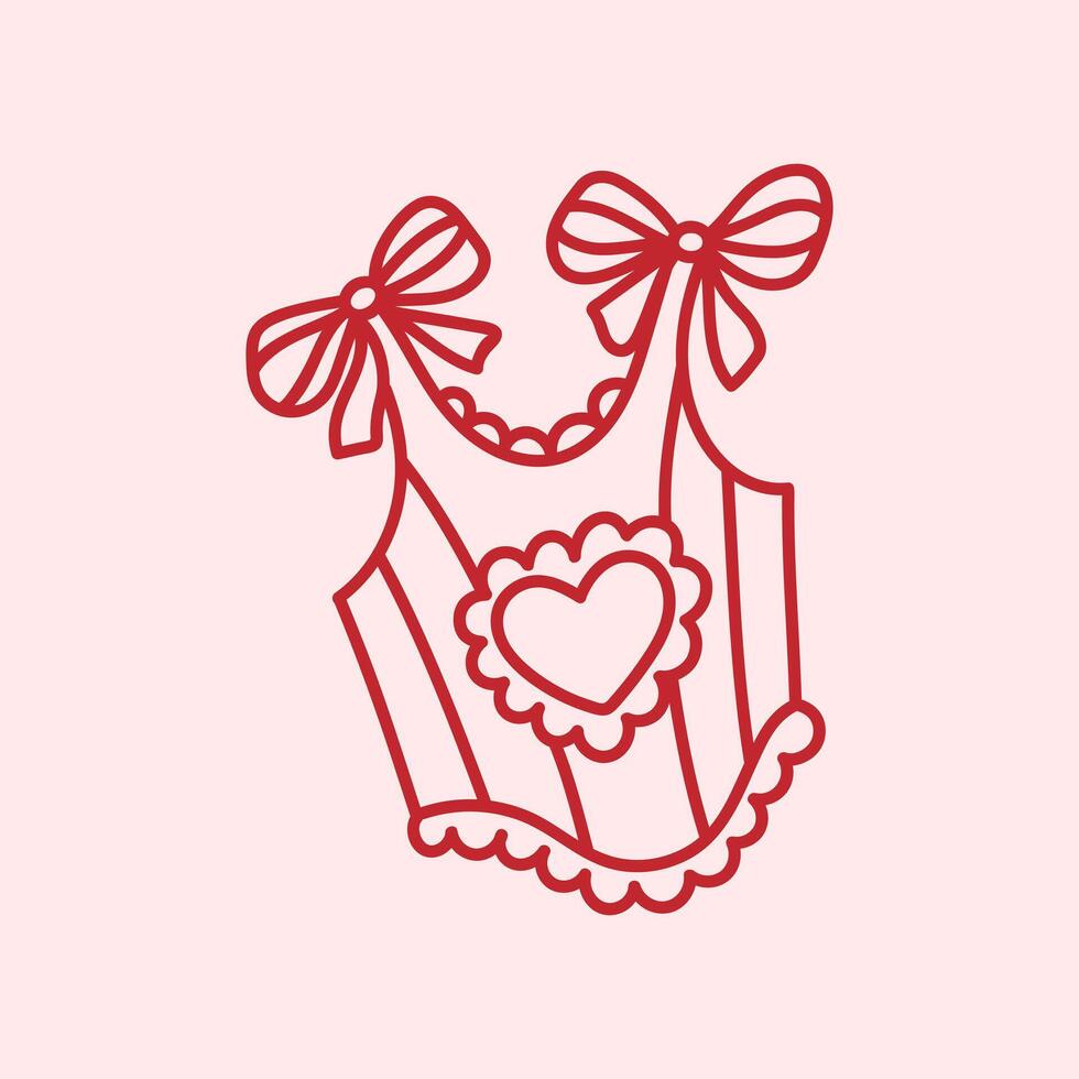 Corset decorated with bow ribbon, heart, lace. Coquette aesthetic. vector