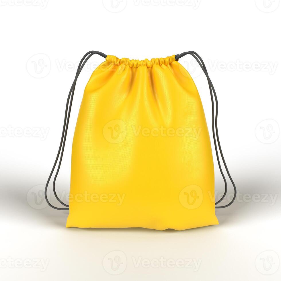 Yellow drawstring bag with black handles photo