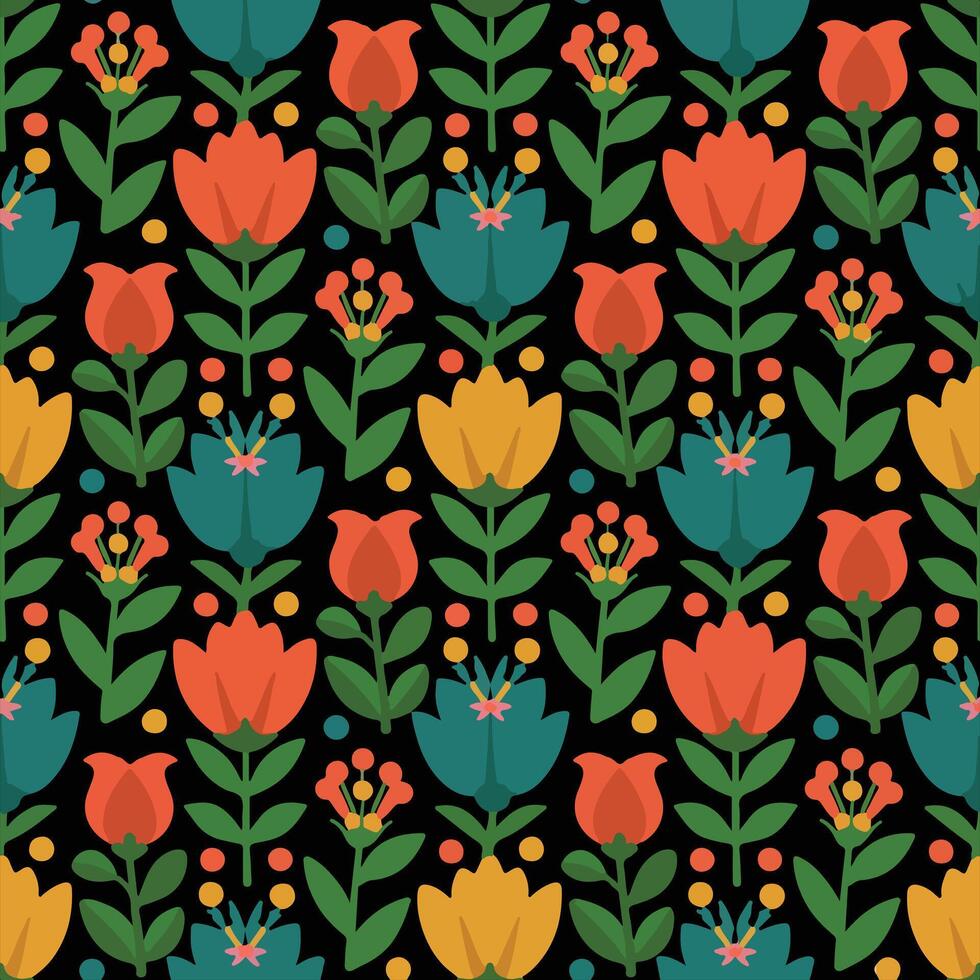 Seamless floral pattern with colorful spring flowers. vector