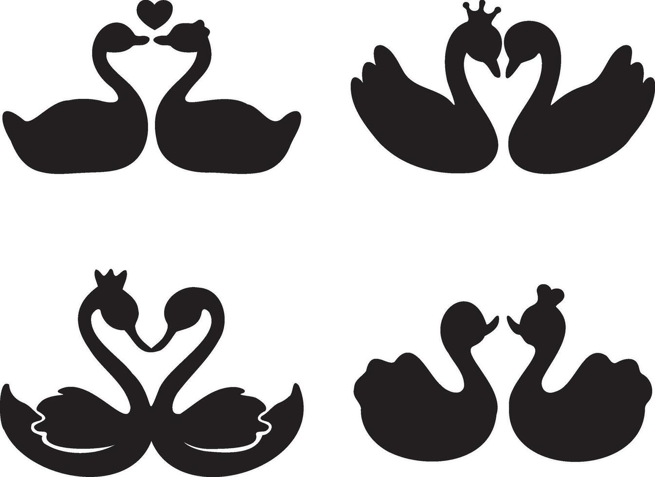 Romantic swan couple silhouette collection. vector