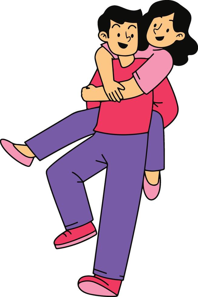Happy couple hugging cartoon. vector