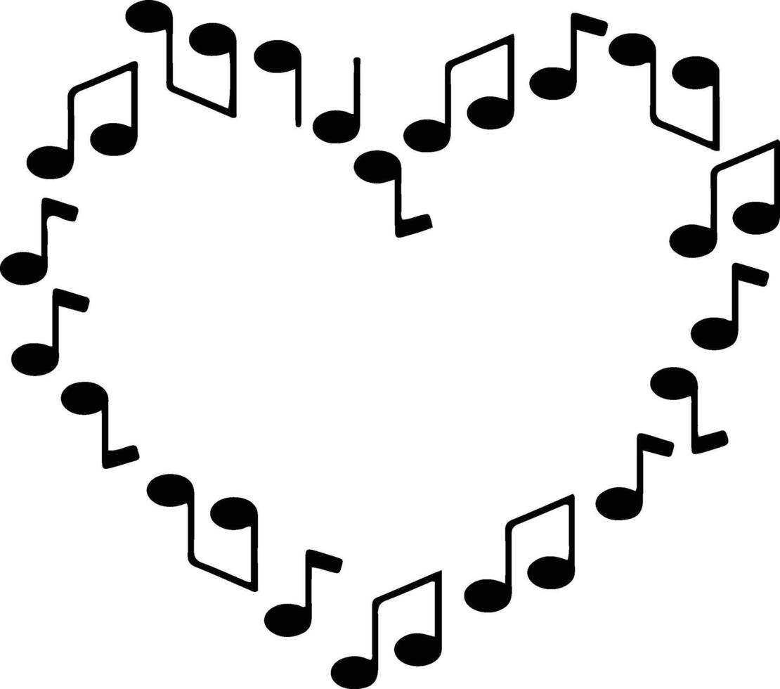 Heart shape made of music notes. vector