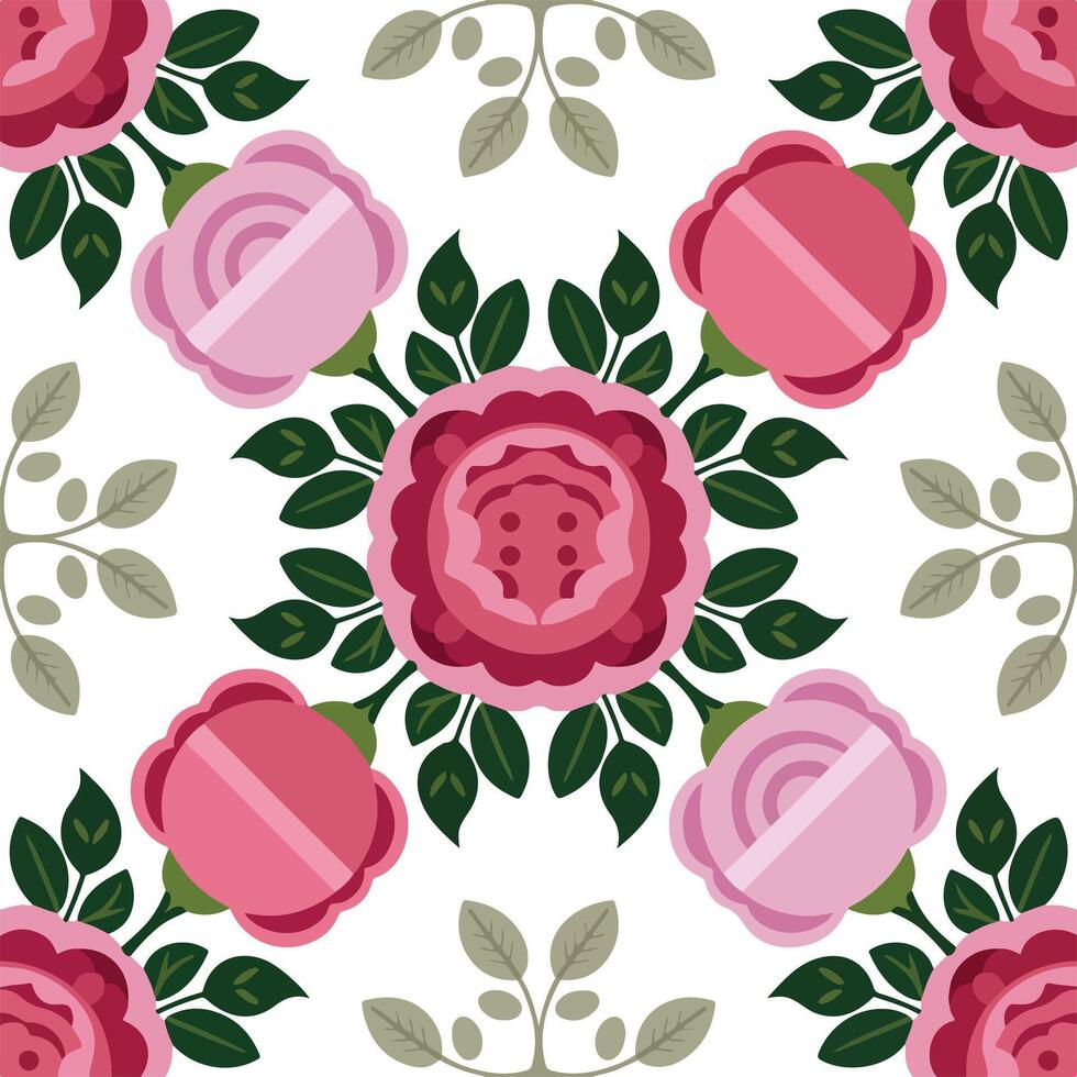 Seamless floral pattern with pink rose flowers. vector