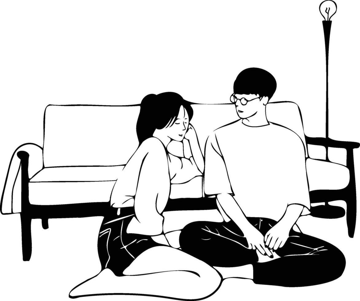 A couple sitting together at home illustration. vector