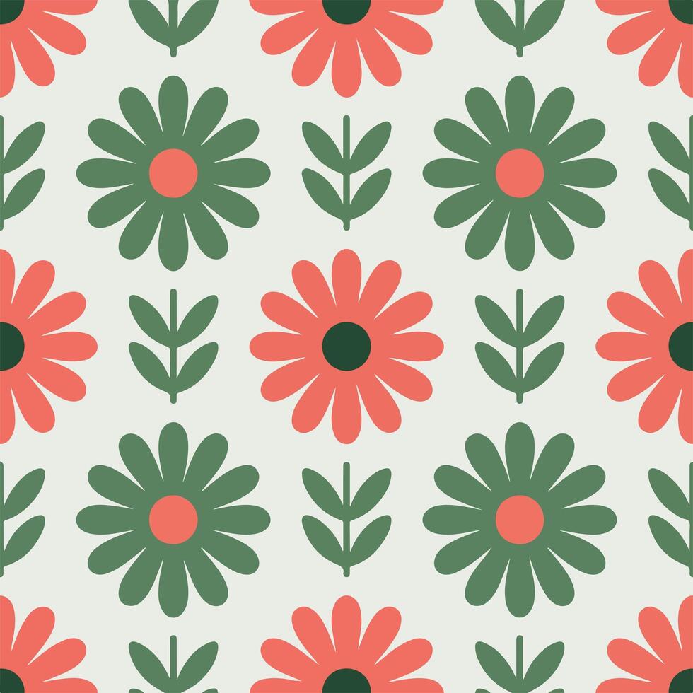 Floral seamless pattern with retro daisies and leaves. vector