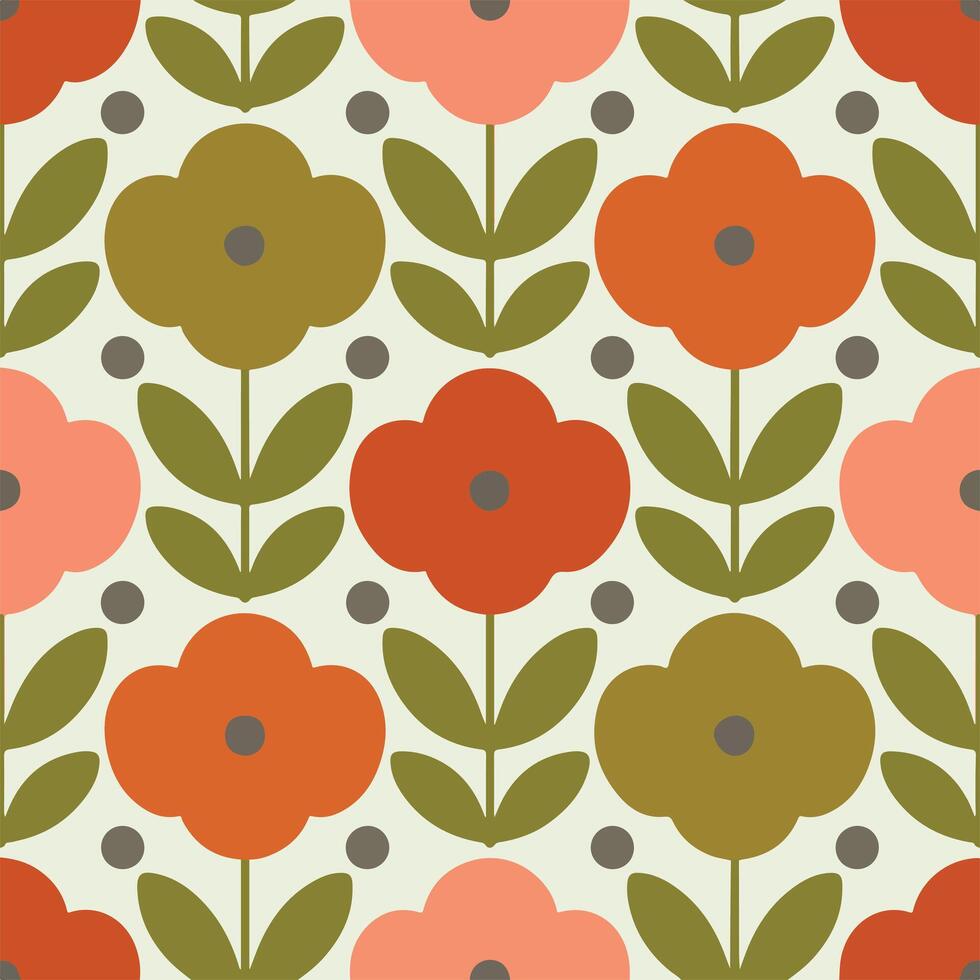Mid century floral seamless pattern background. vector