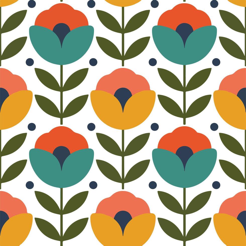 Seamless floral pattern with abstract tulip flowers and leaves. vector