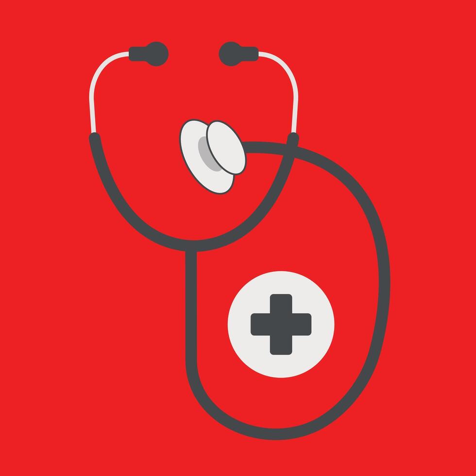Medical Stethoscope Icon on Red Background for Healthcare Design vector