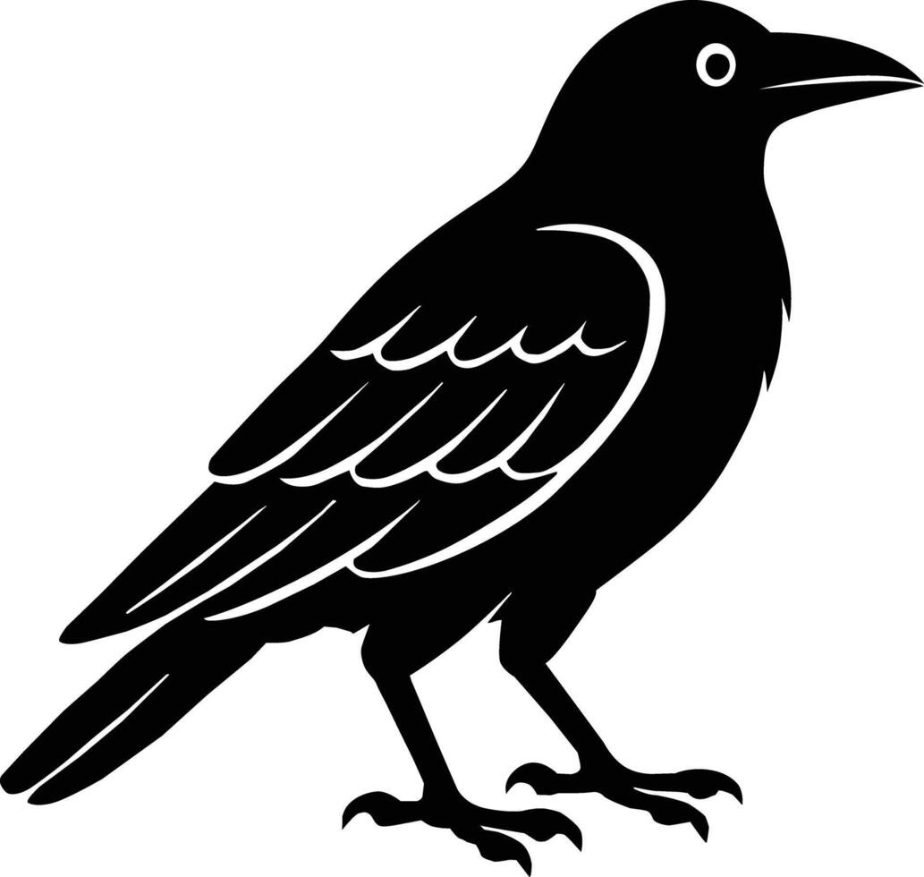 Crow cartoon icon. A crow illustration on white background. Black raven bird sign. flat style. vector