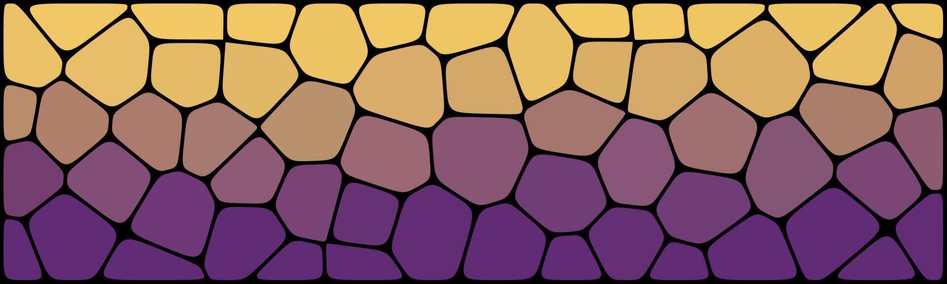 A mosaic pattern with irregular polygon shapes in a gradient from yellow to deep purple, resembling stained glass or stylized stone texture. vector