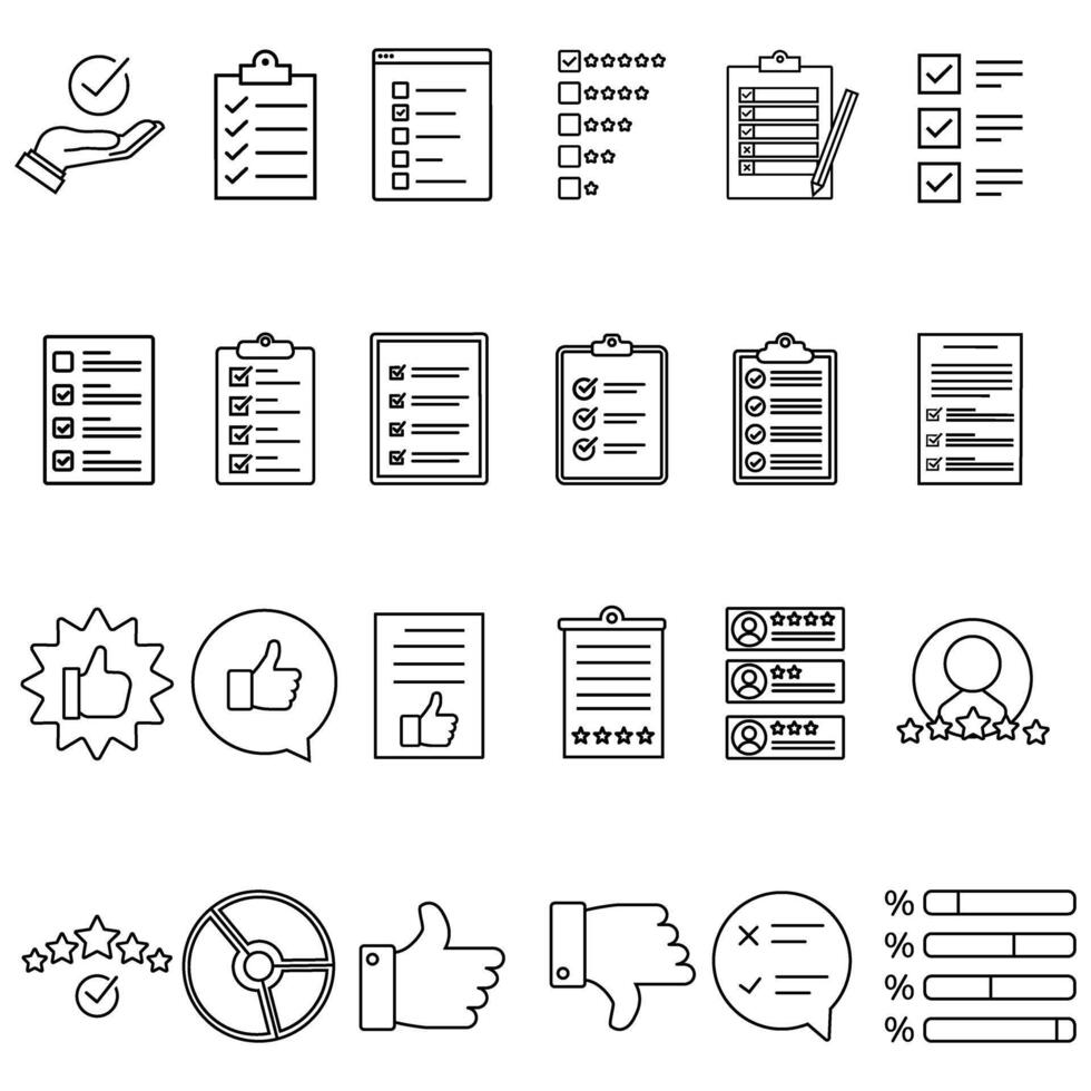 Survey icon set. Feedback illustration sign collection. Including question symbol. Survey web icons. satisfaction symbols. vector