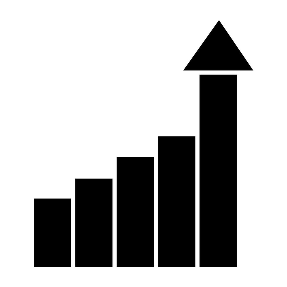 Growing bar chart icon. Flat black symbol on white background. vector