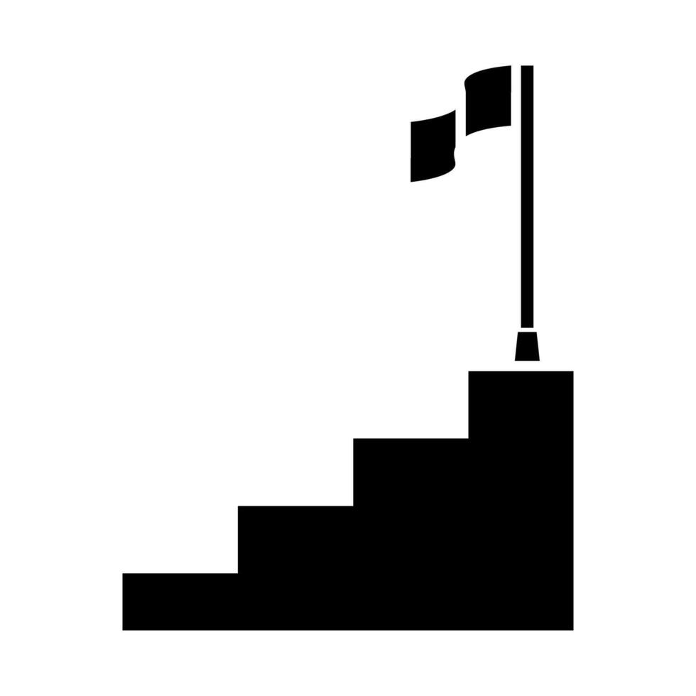 Stairs with flag icon. Flat style black icon on white. vector