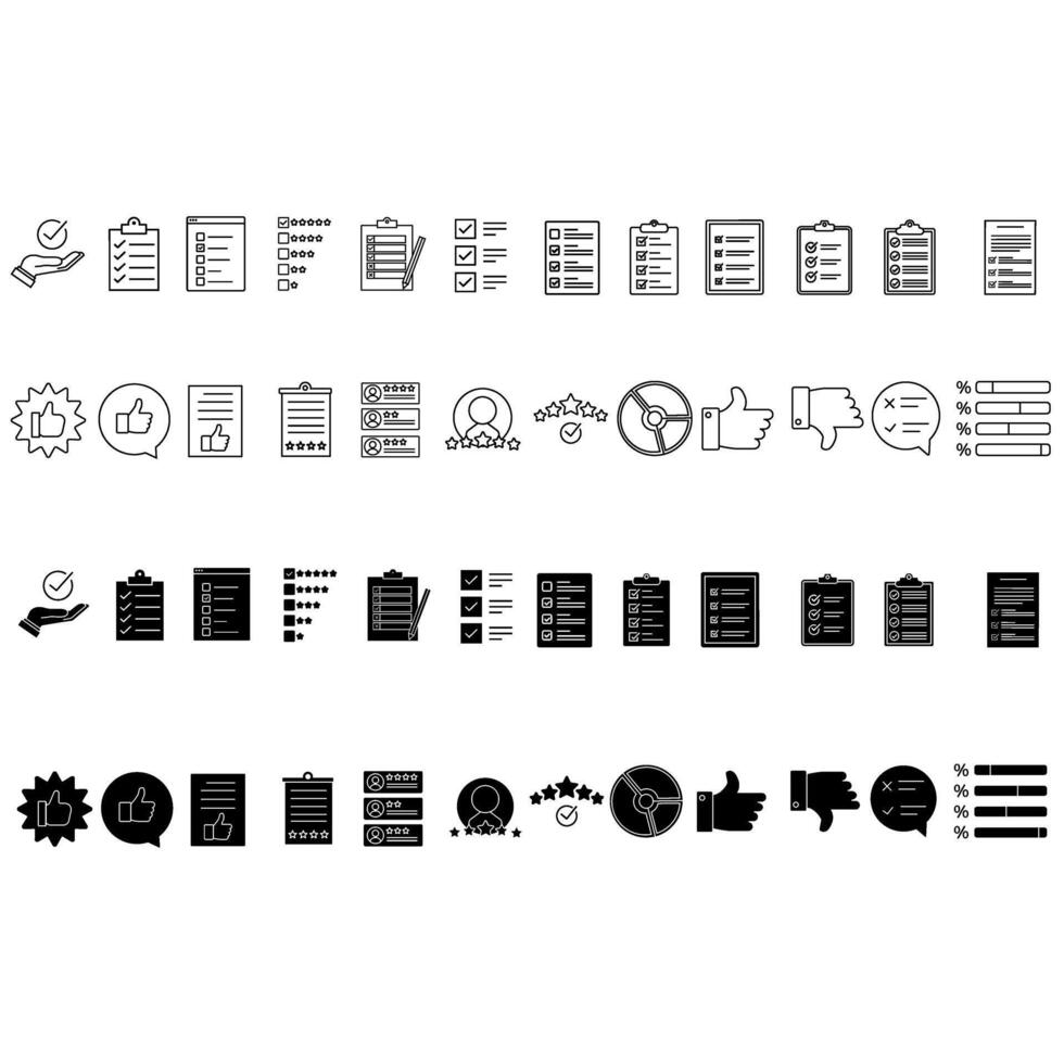 Survey icon set. Feedback illustration sign collection. Including question symbol. Survey web icons. satisfaction symbols for web. vector