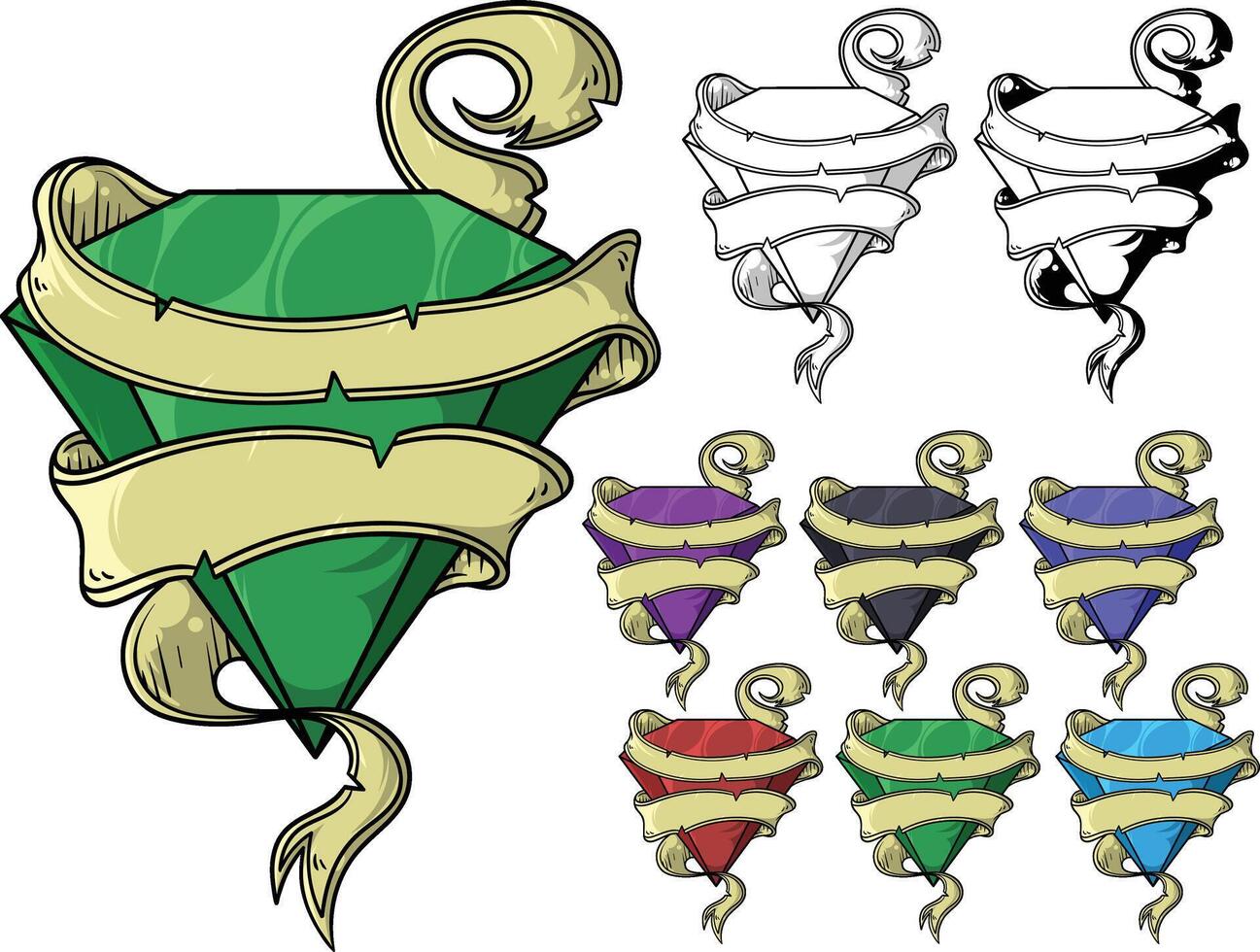 a set of four different colored gems with ribbons vector