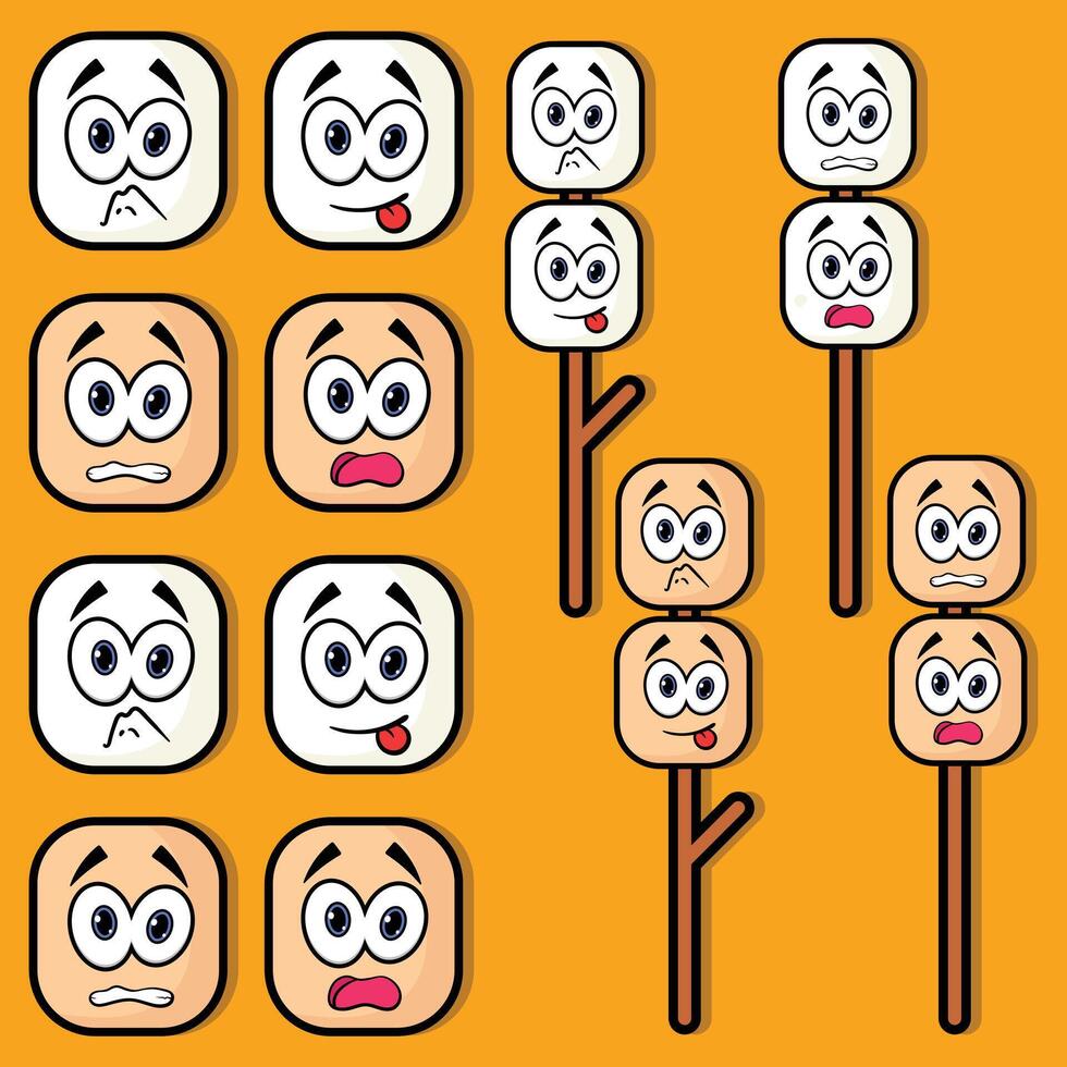 cartoon marshmallow faces with different expressions vector