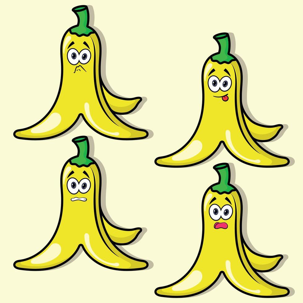 four cartoon bananas with different expressions vector