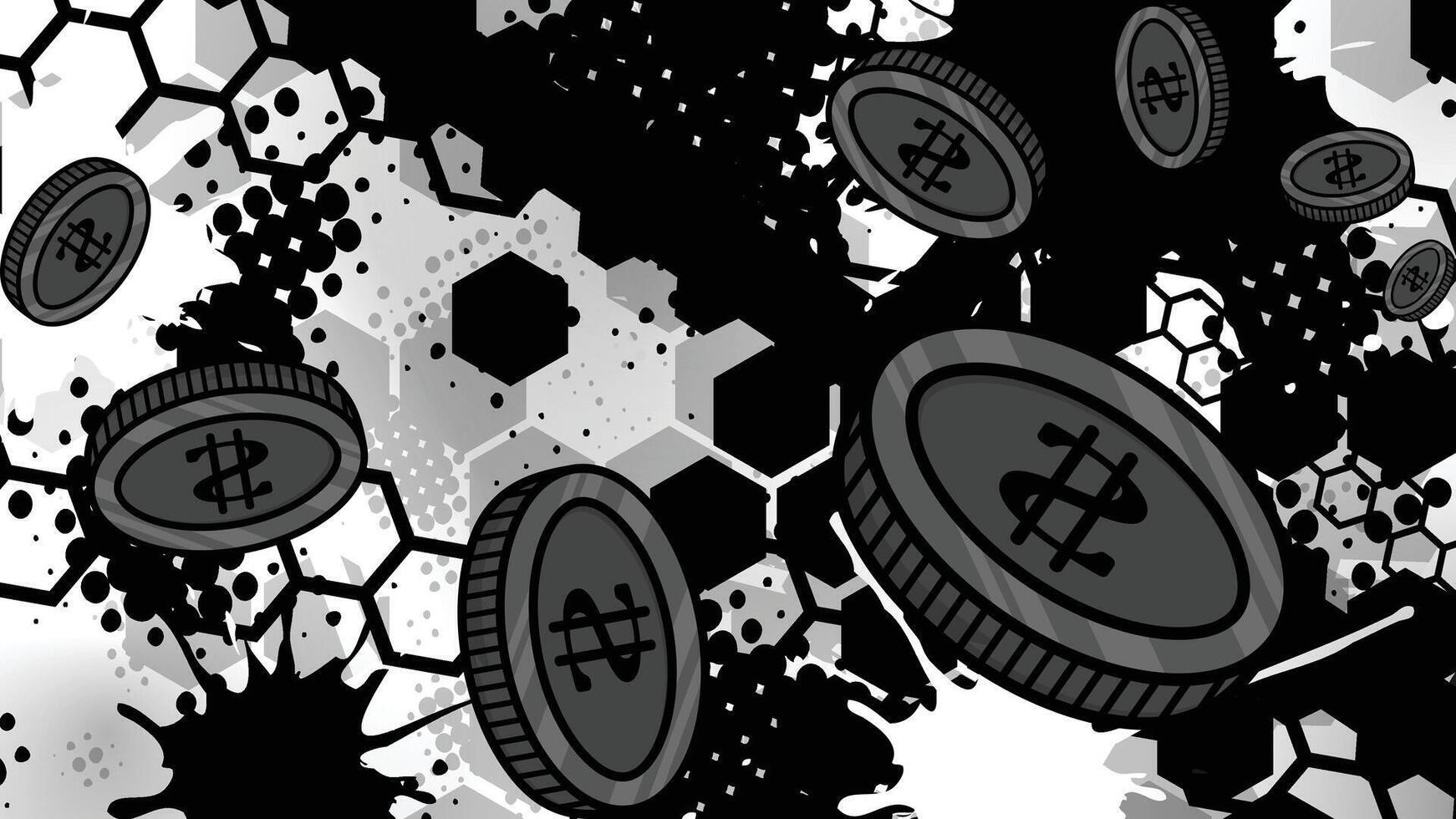 bitcoin coins on a black and white background vector