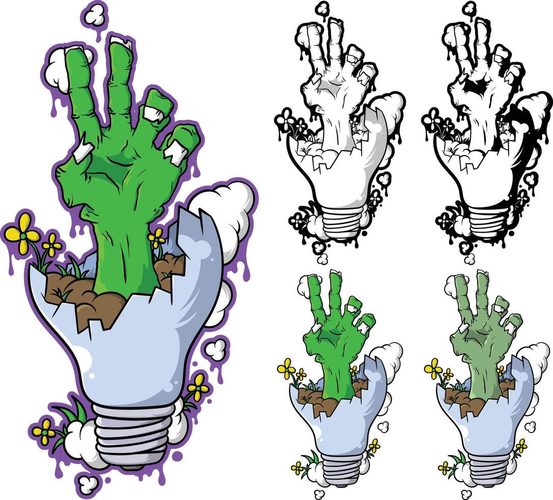 zombie hand reaching out of a light bulb vector
