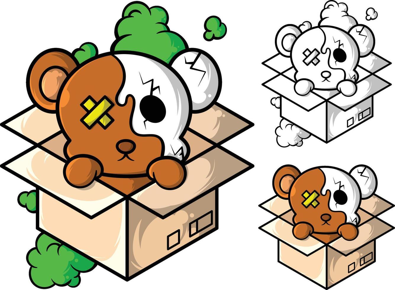 cartoon bear in a box illustration vector
