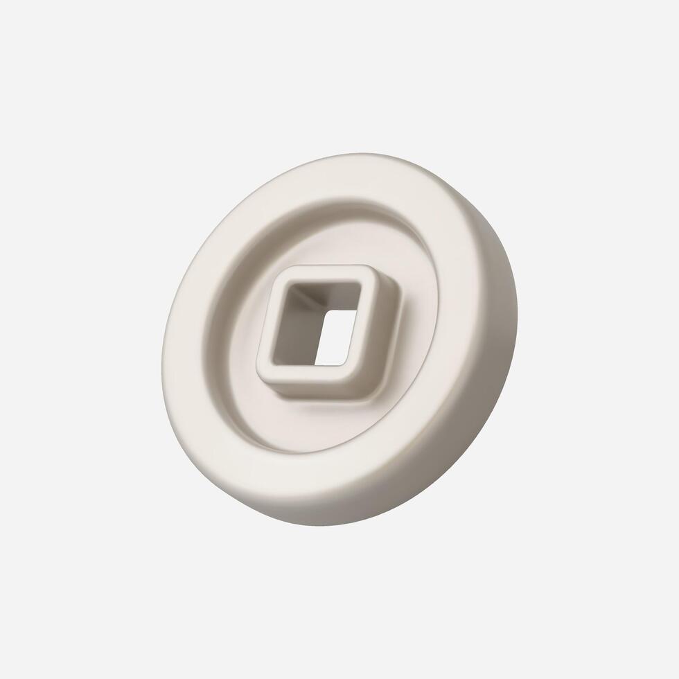A minimalistic white ceramic round object with a square cutout. vector