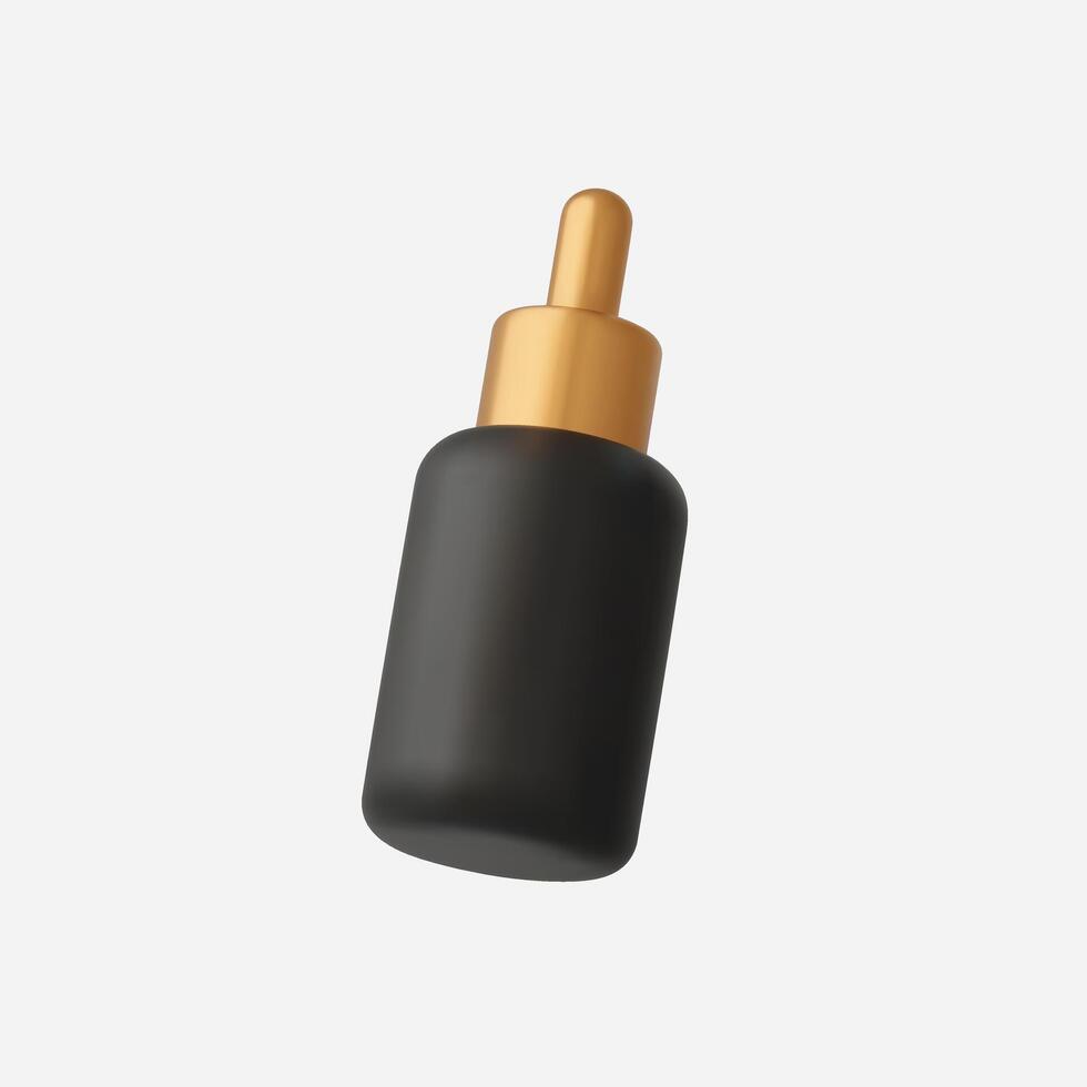 A sleek black cosmetic dropper bottle with a gold cap. vector
