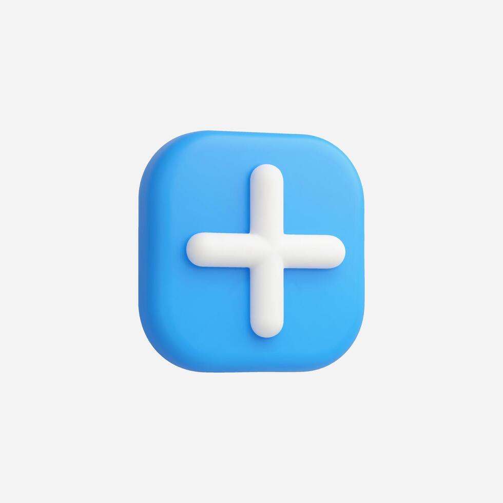 A modern 3D blue plus icon on a white background. vector