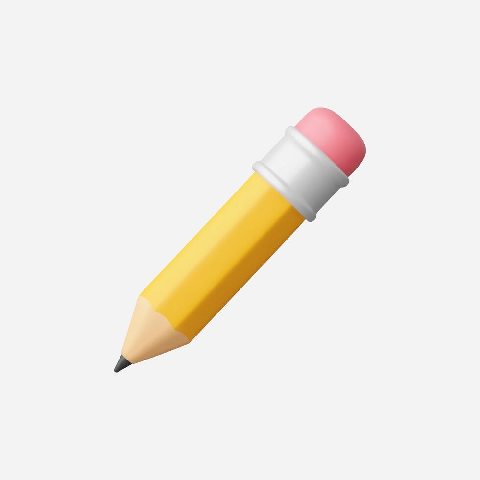 A yellow pencil with an eraser, perfect for writing and drawing. vector
