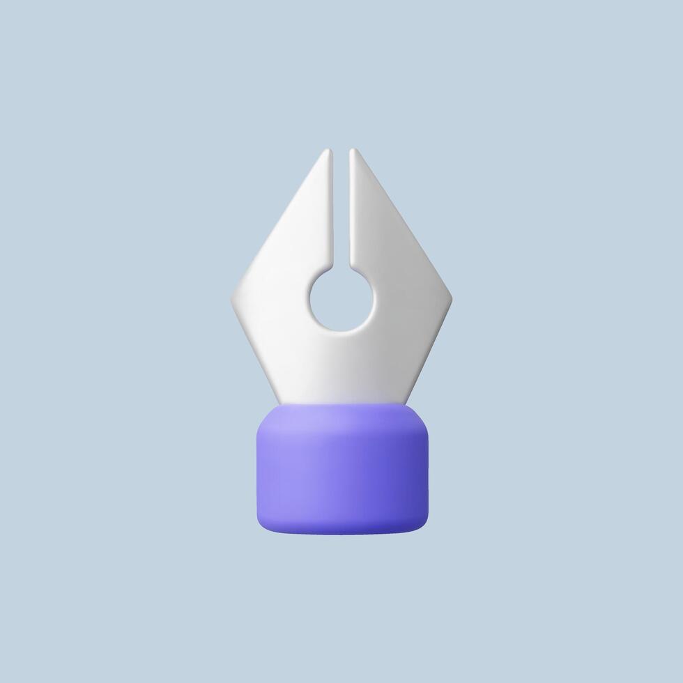 A sleek fountain pen nib with a purple base on a light blue background. vector