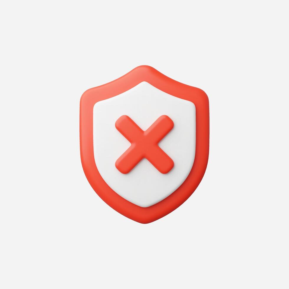 A 3D shield icon with a red cross, symbolizing a security alert. vector