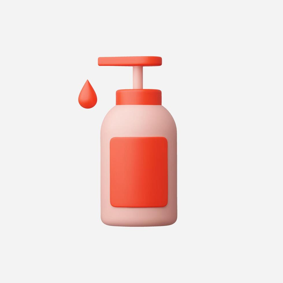 A modern red pump bottle with a droplet, emphasizing minimalistic beauty. vector