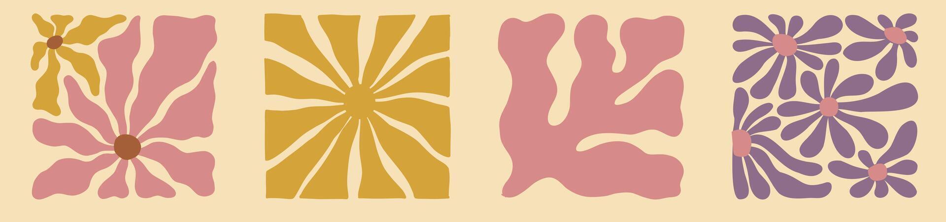 Artistic retro wave and floral motif vector