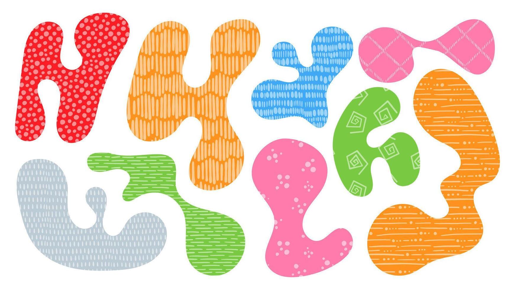 Colorful organic shapes create a playful composition with irregular blobs and patterns vector