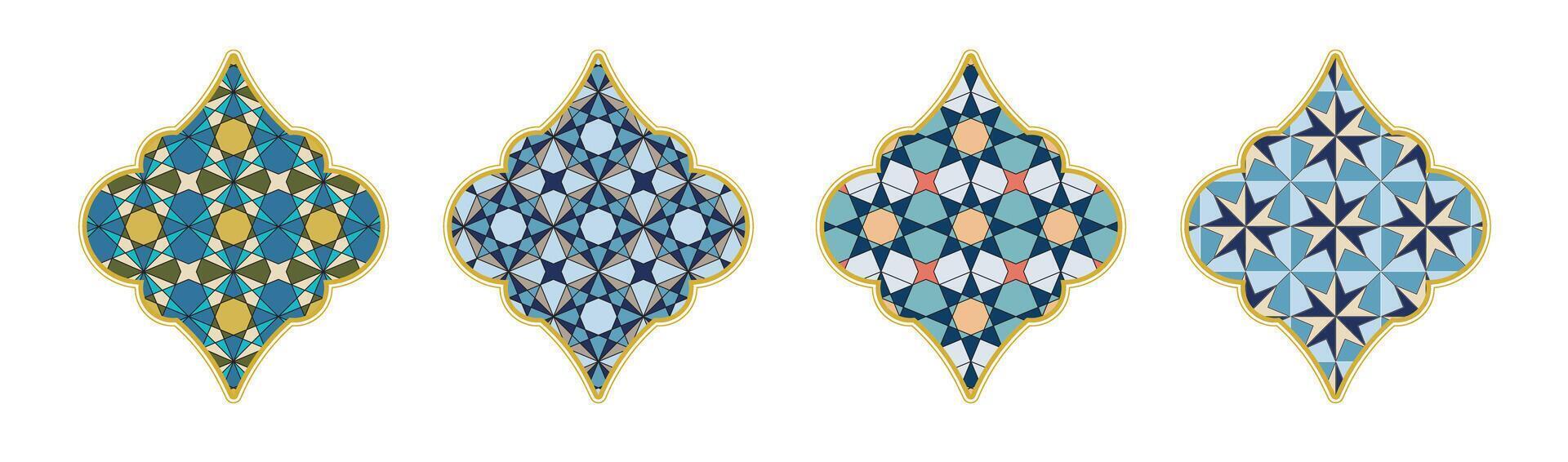 Decorative Islamic window design features intricate geometric patterns and vivid colors vector