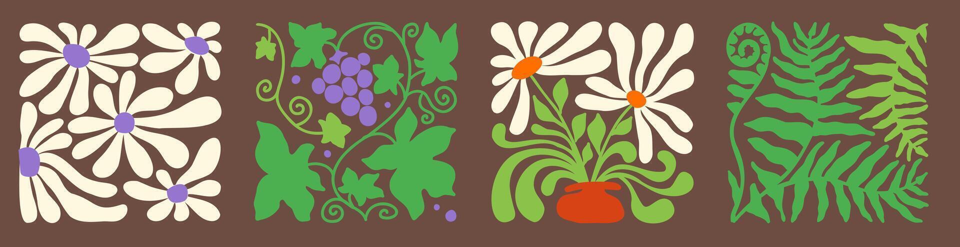 Retro wavy floral pattern with classic elements vector