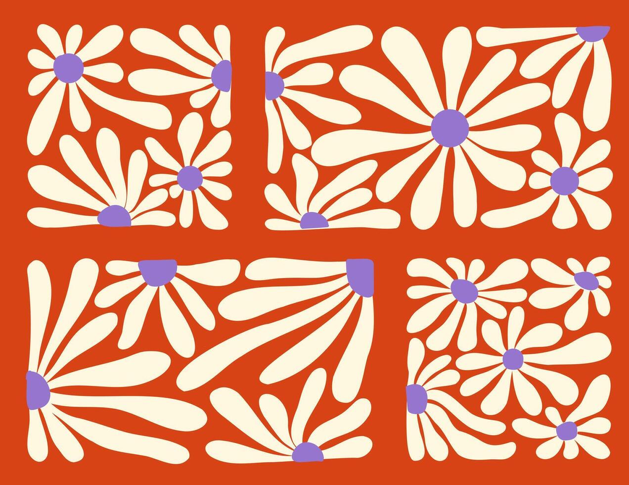 Colorful wave pattern featuring flowers typical of 70s design style and aesthetics vector