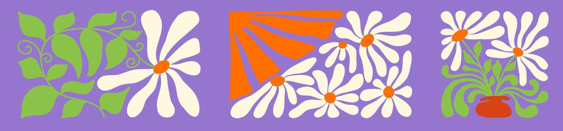 Retro-inspired wave and flower design vector