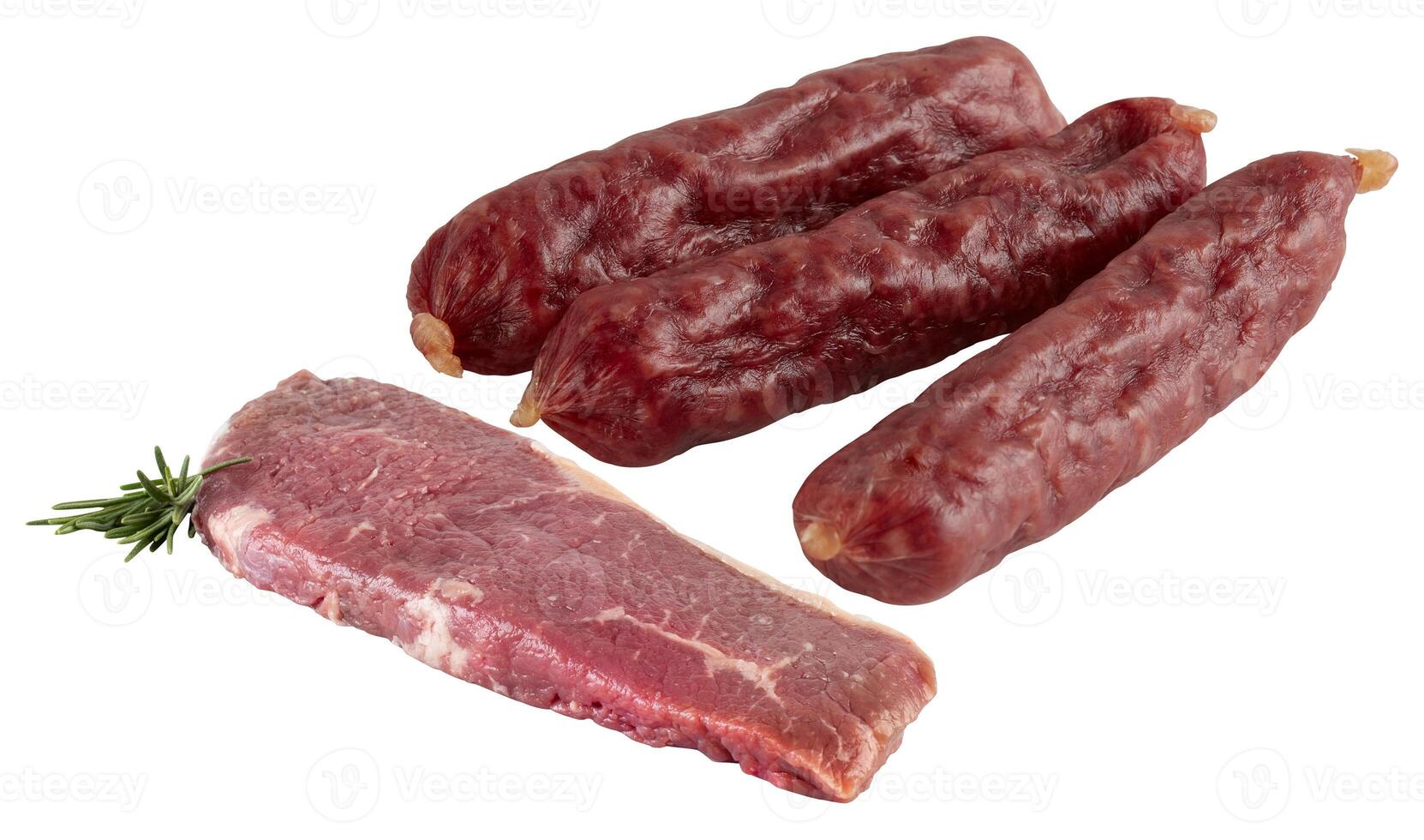 Smoked Salami Sausage cut out isolated white background with clipping path photo