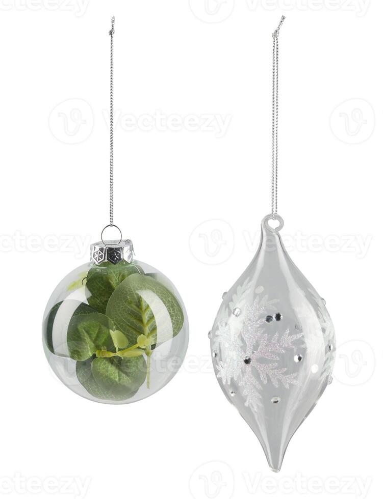 Leaves in a glass Christmas ball cut out isolated white background with clipping path photo