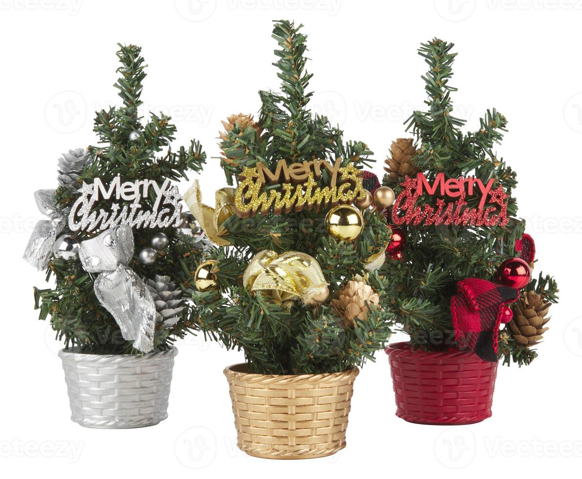 Christmas tree decoration in red, gold, silver pot cut out isolated white background with clipping path photo