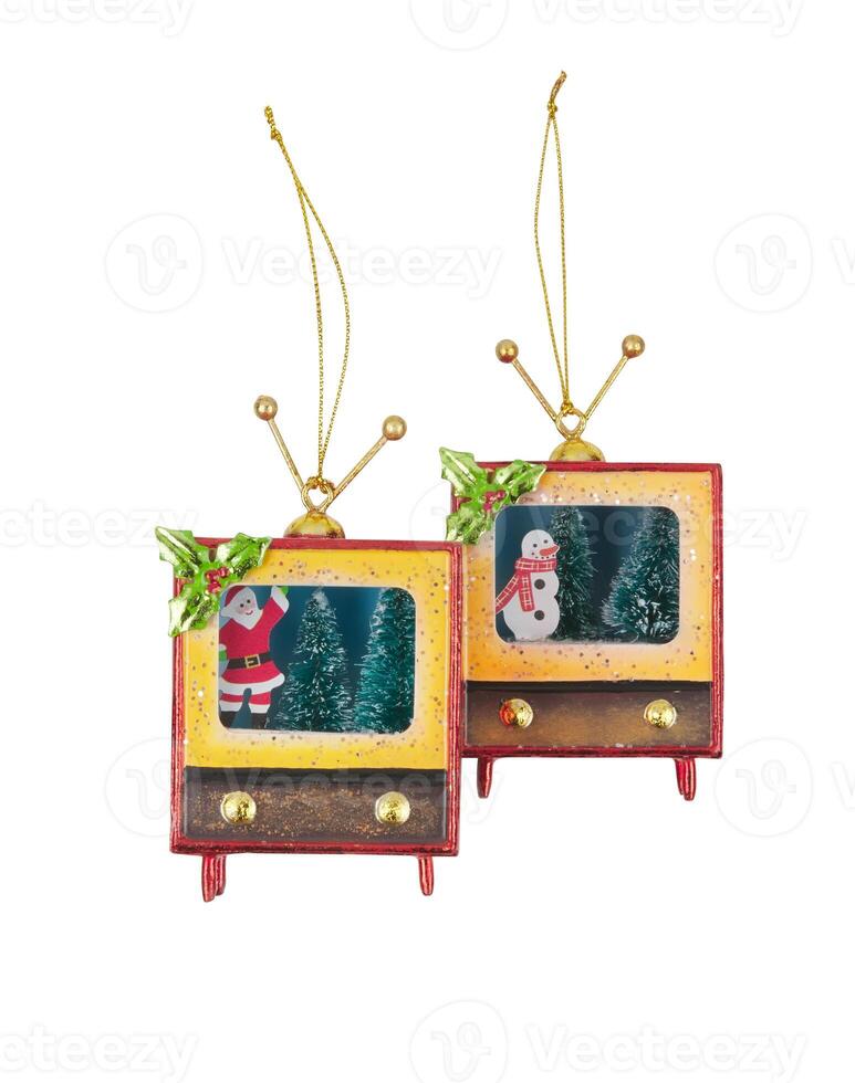 Christmas decorations on TV cut out isolated white background with clipping path photo