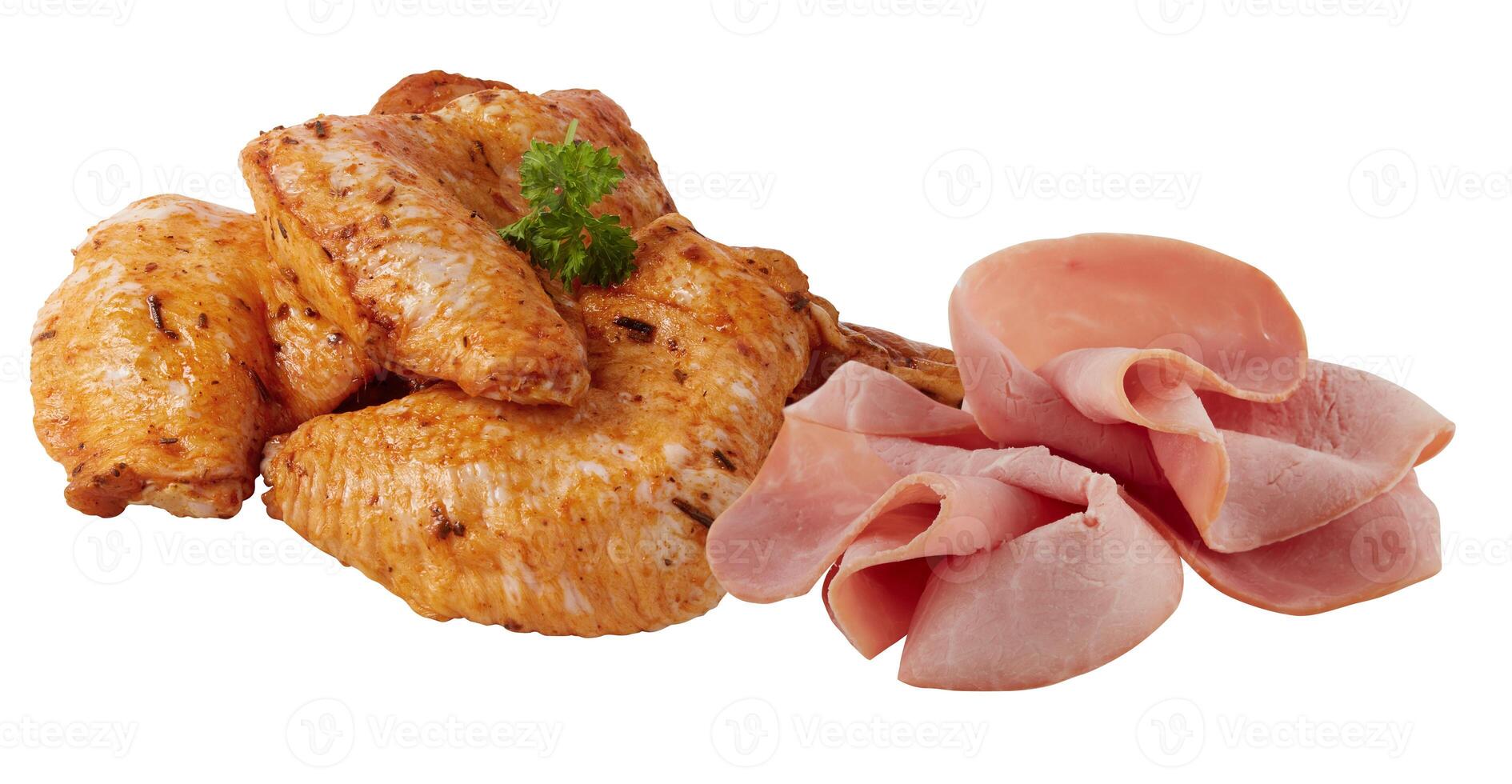 Fresh chicken wings marinated in sauce, ready to grill cut out isolated white background with clipping path photo