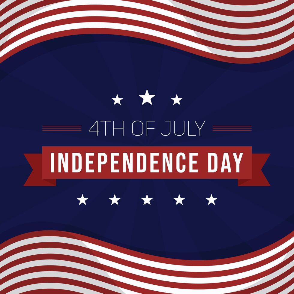 4th of July Independence Day greeting with red and white stripes on blue background. USA Independence Day with stars perfect for social media post vector