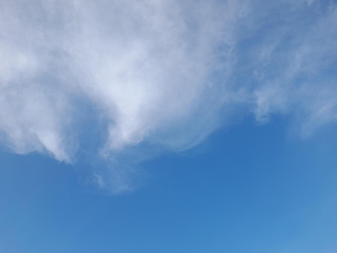 Clear blue sky with soft, wispy white clouds creating a calm and peaceful atmosphere, ideal for nature and outdoor-themed designs. photo