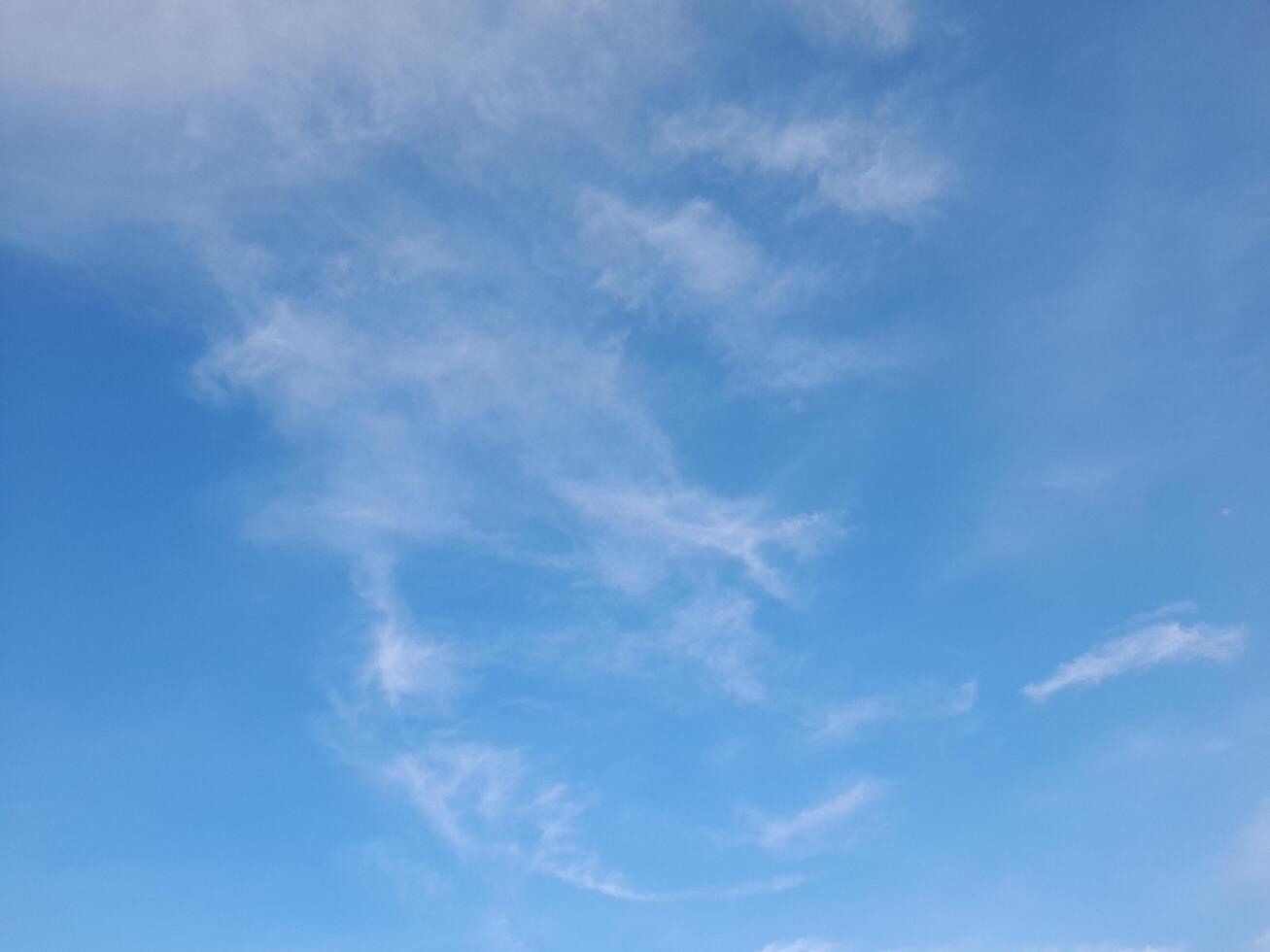 Clear blue sky with soft, scattered white clouds creating a calm and peaceful atmosphere, perfect for nature or weather-themed visuals photo
