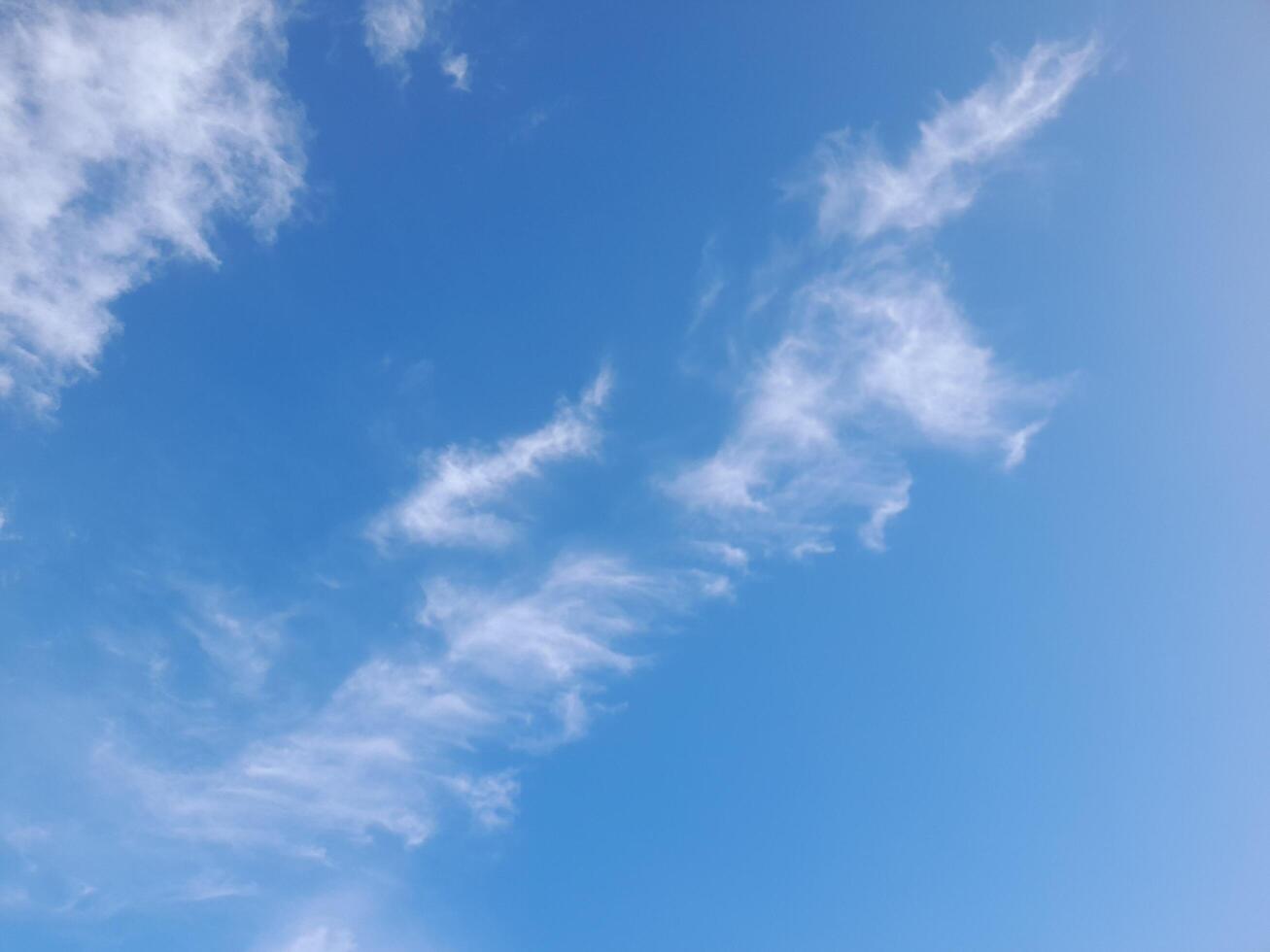 Blue sky with scattered thin white clouds, creating a refreshing and peaceful view of a sunny day photo