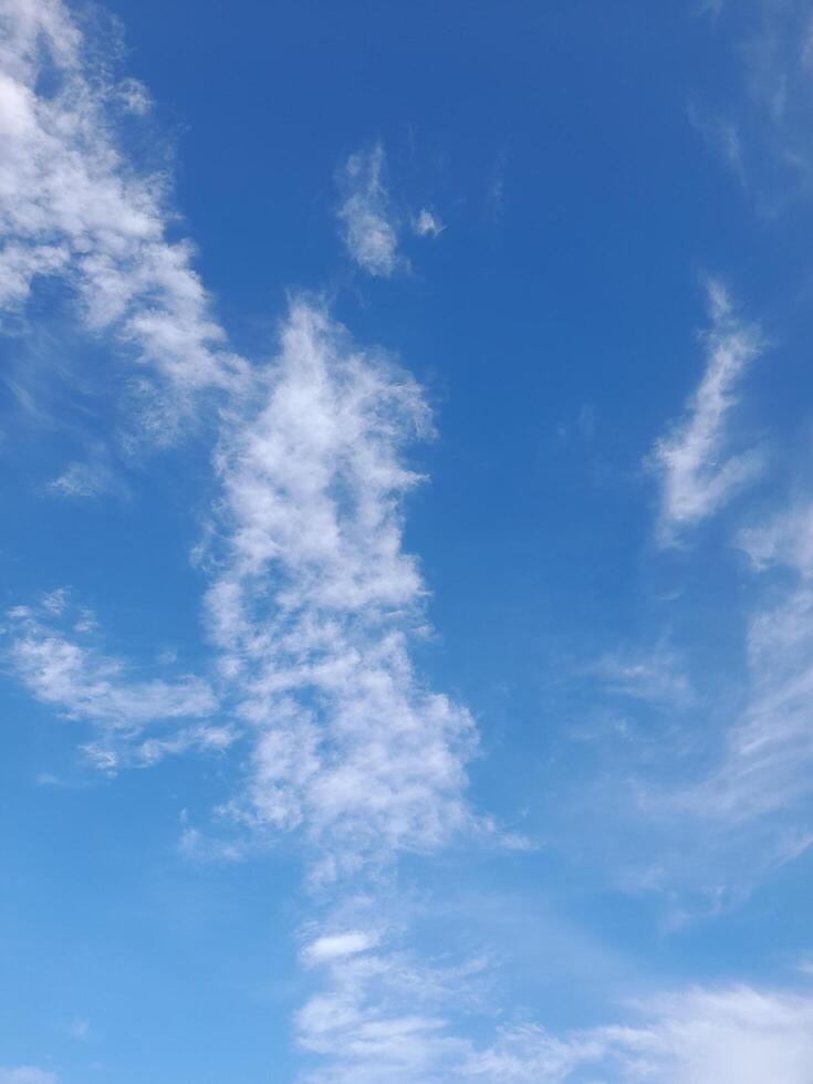 Bright blue sky with scattered, soft white clouds, creating a fresh, airy, and peaceful outdoor atmosphere. photo