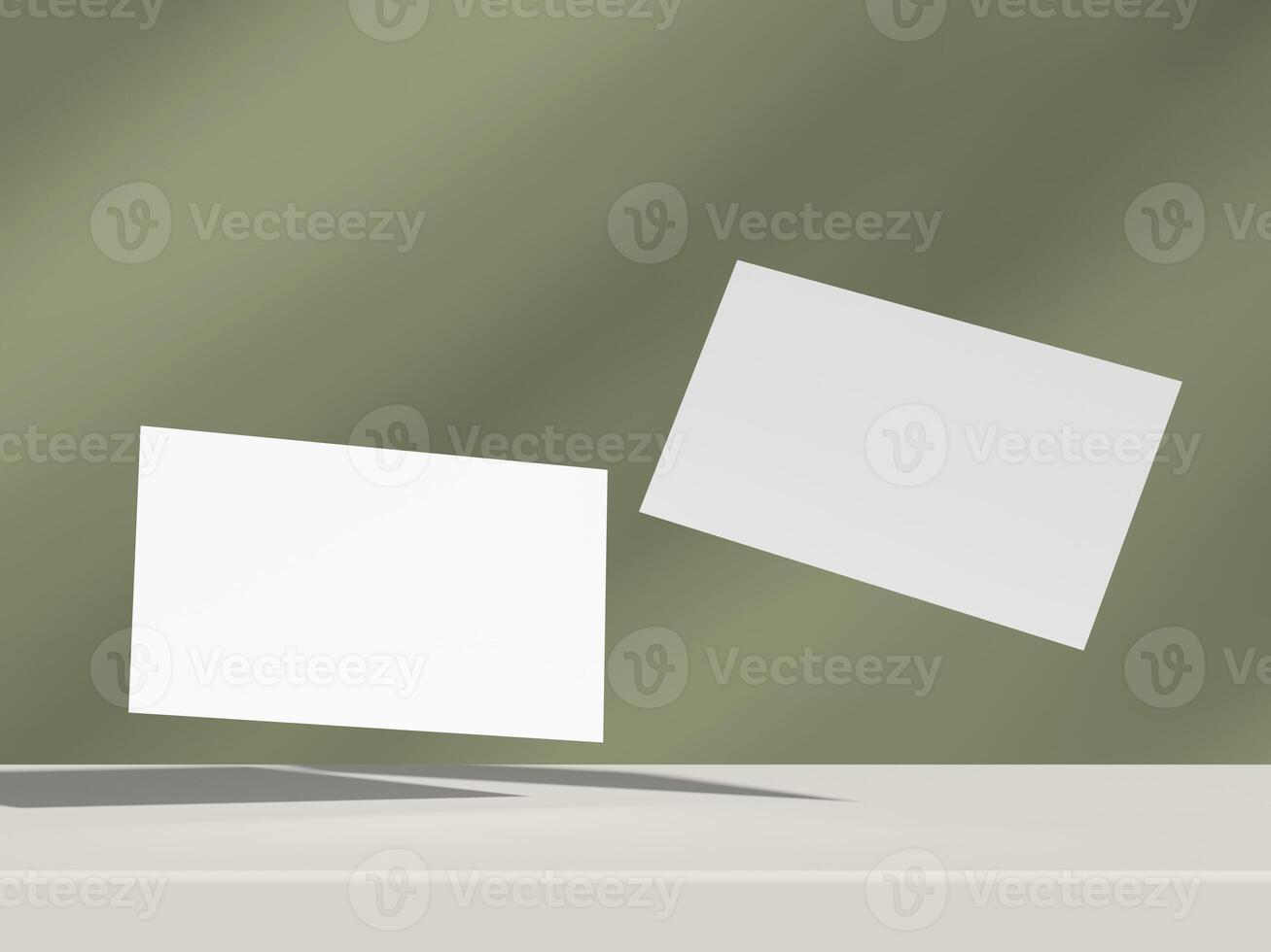 Creative business card mockup with green background and floating layout photo