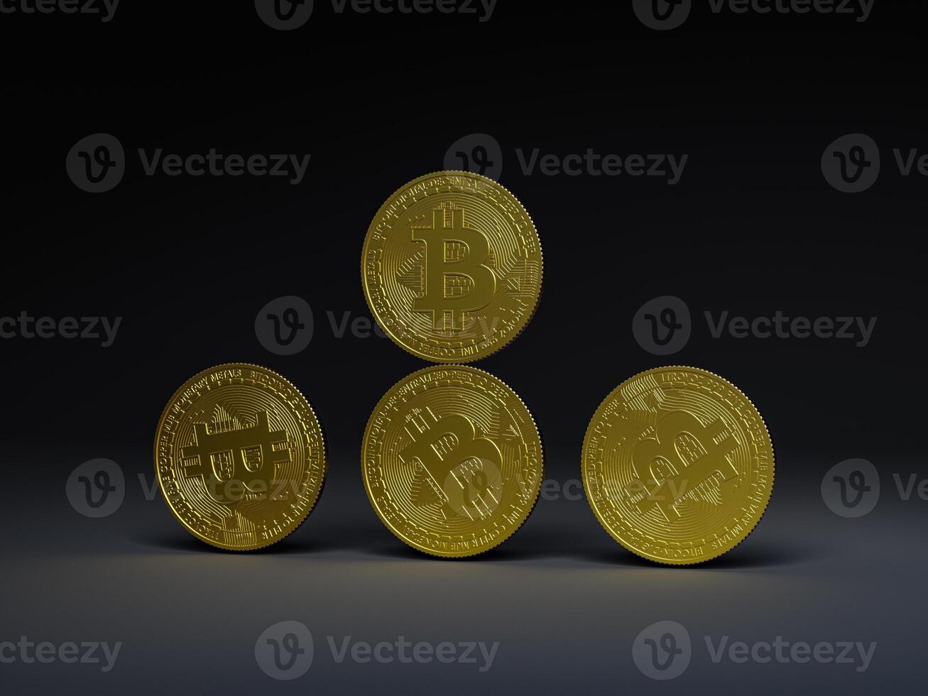 Stacked bitcoin coins on a dark backdrop. photo